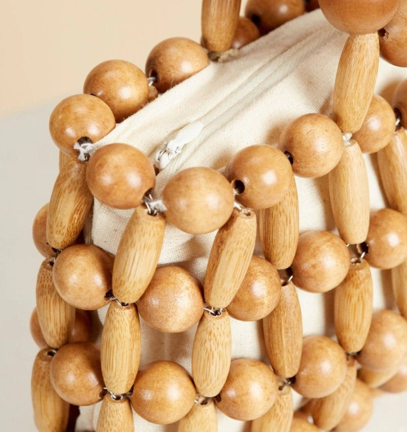 wood bead purse-close up