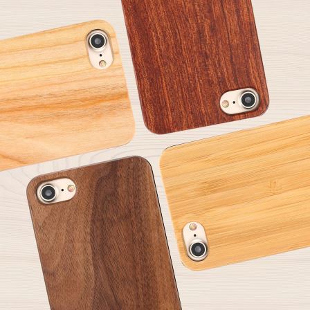wooden iphone cases displayed