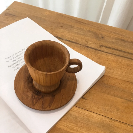 wood cup and saucer-empty