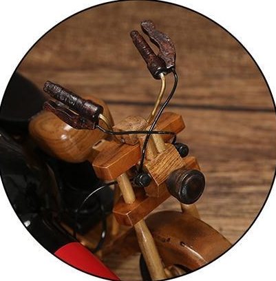 wooden motorcycle bottle holder front end close up