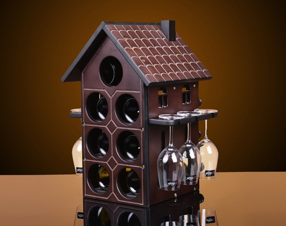 wood wine house with glasses