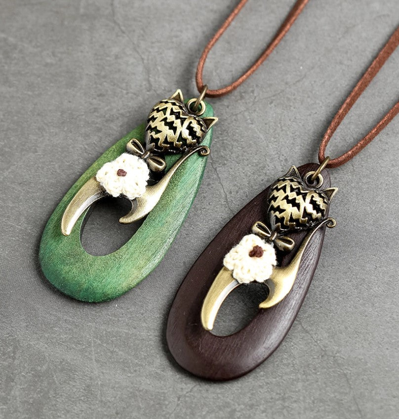 wood meow necklaces