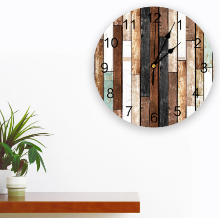 wood planks clock hanging