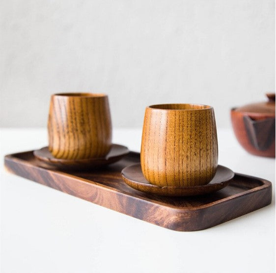 wood wine tumblers on a tray