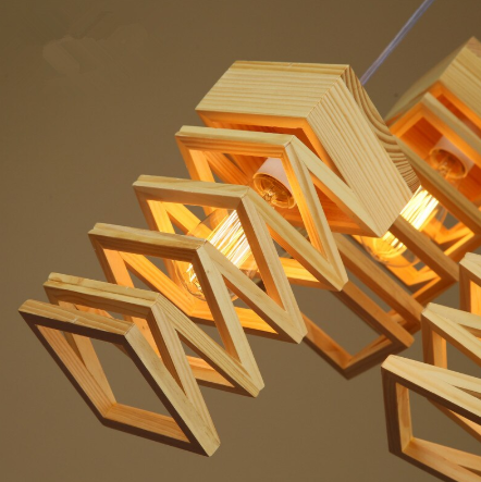 side view of modern wood art drop light